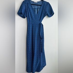 Blue MIDI Confettis Wrap Dress